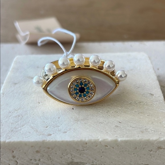 Kate Spade Gold Eye Ring with Pearls and Blue Accent - Picture 3 of 4